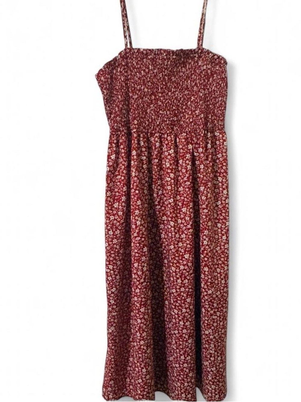 CUPSHE Red Orange Floral Smocked Midi Summer Dress with Spaghetti Straps